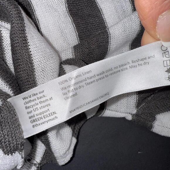 Eileen Fisher Organic Linen Striped Relaxe Top Gray White Boatneck Casual Mediu - Picture 7 of 10